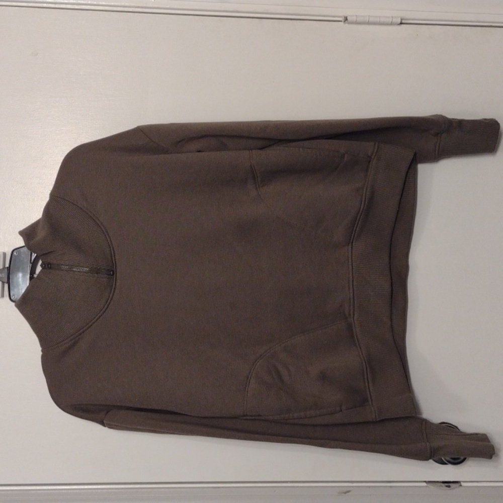 Fuzzy Fleece Lined Funnel Neck Yoga Sweater Size Small Oversized Dark Green WARM